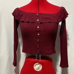 Heart & Hips Burgundy Long Sleeve Top SM132